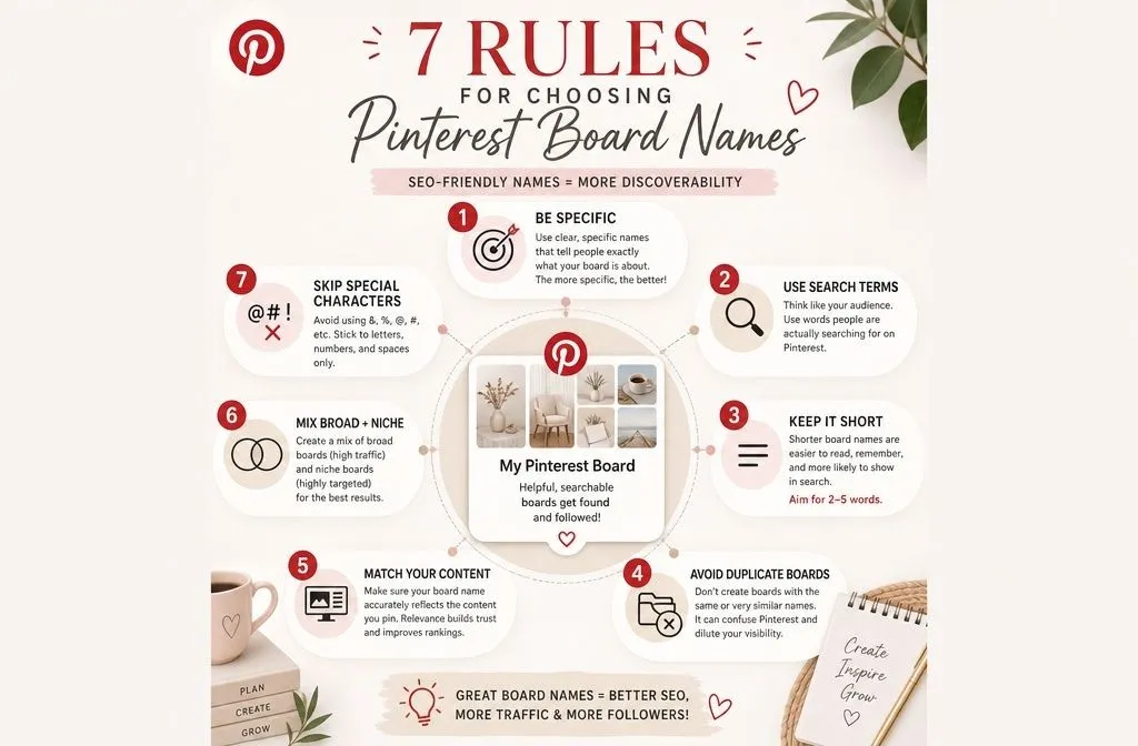 Seven rules for choosing Pinterest board names that rank