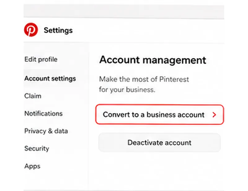 Converting your personal account to business account through Pinterest Settings