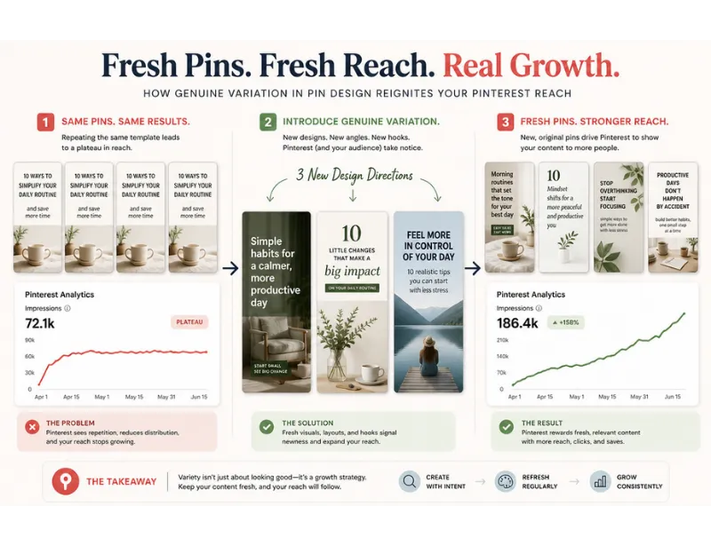 Pinterest reach plateau fixed with varied fresh pin designs