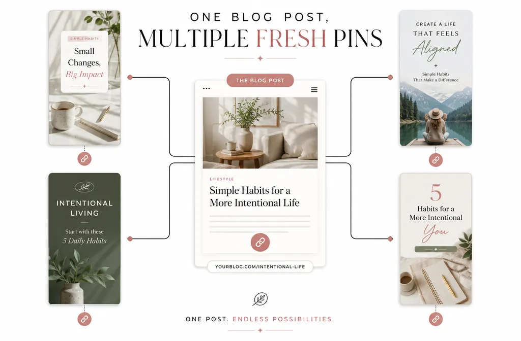 Different fresh Pinterest pin images leading to the same blog post URL
