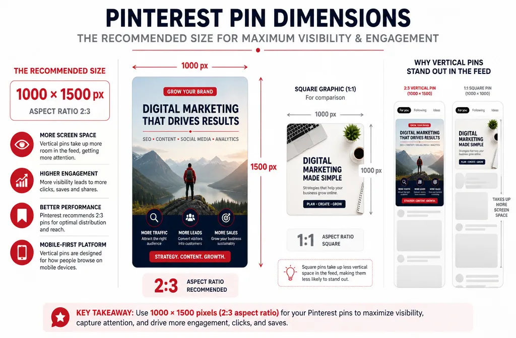 Pinterest recommended 1000 by 1500 pixel pin size with 2 to 3 aspect ratio