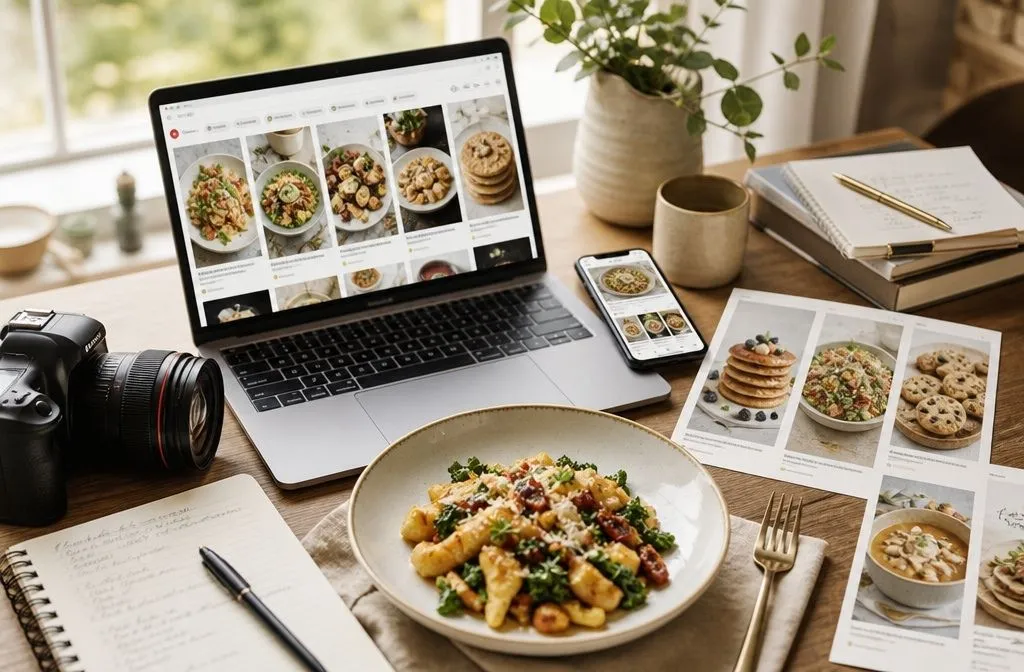 Comparison of Pinterest recipe pin designs showing food clearly visible with minimal text overlay