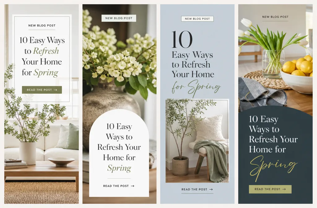 Fresh Pinterest pins with different images and designs for the same blog post