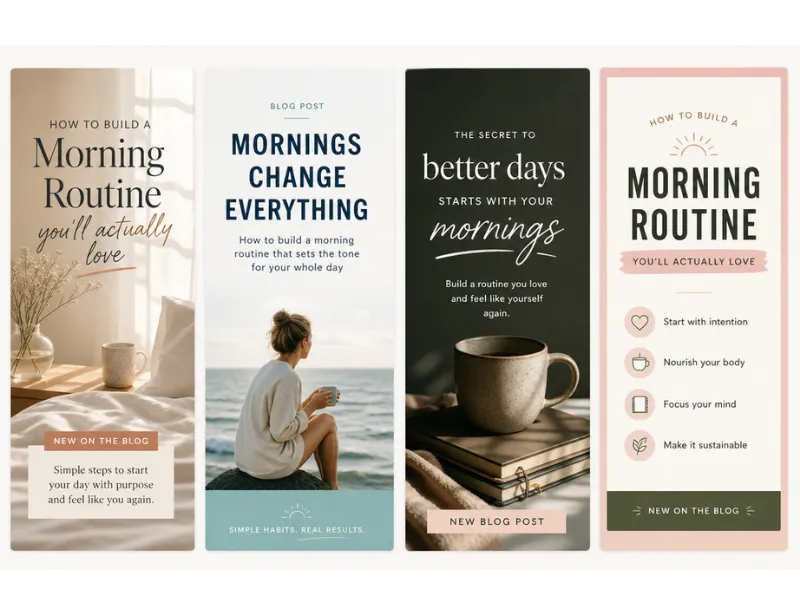 Different Pinterest pin designs showing genuine visual variation