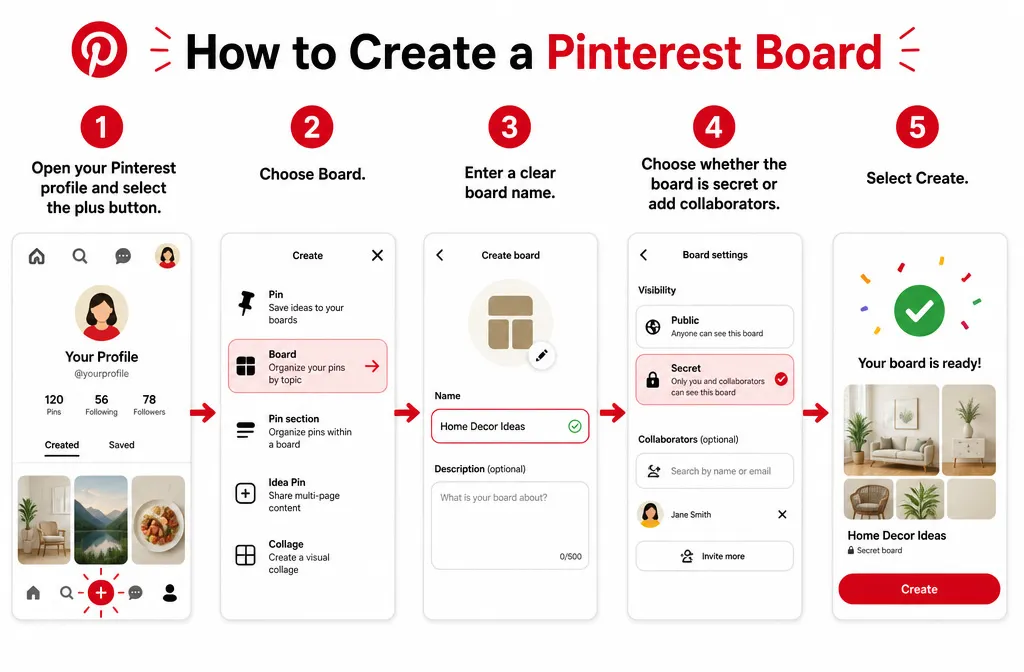 How to create a Pinterest board step by step
