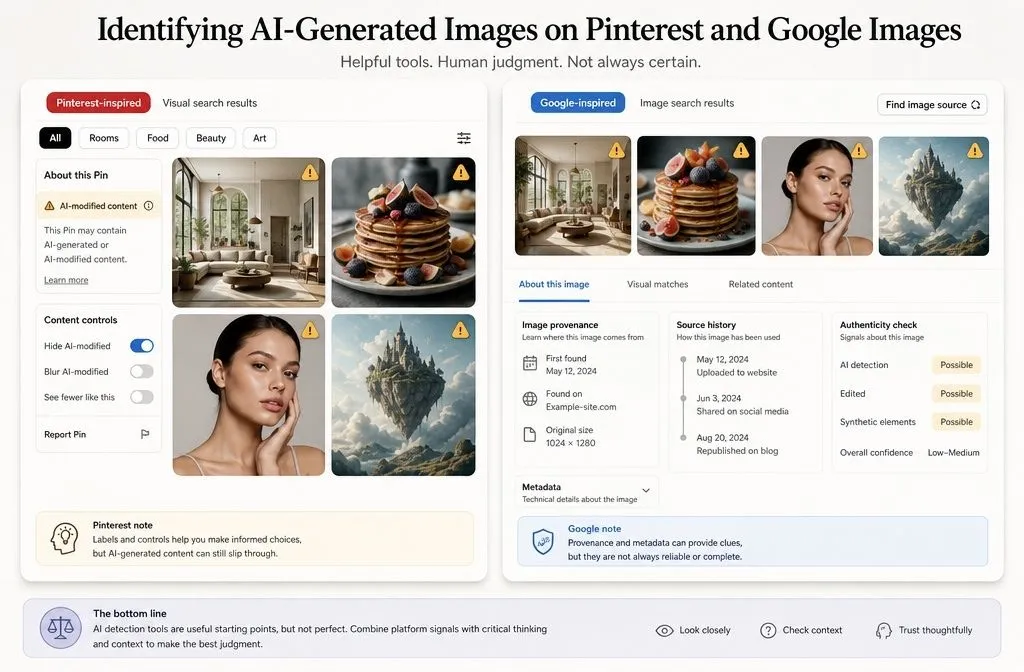 Pinterest and Google Images AI image detection and verification comparison