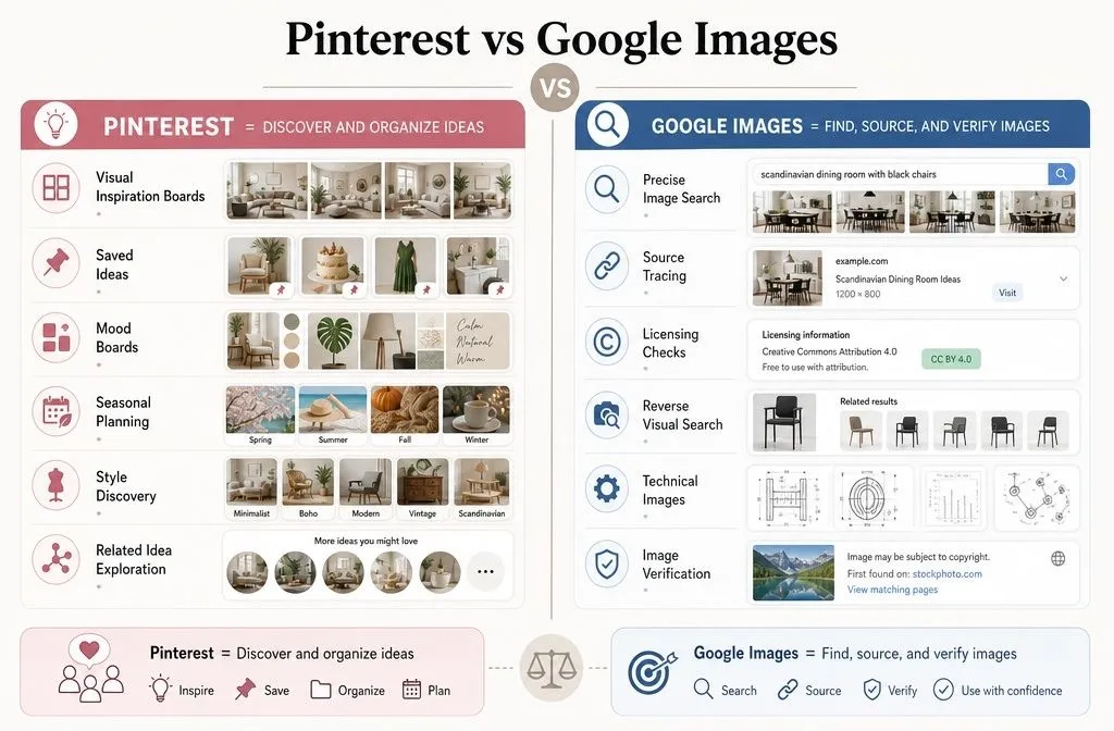 Pinterest vs Google Images comparison showing the best uses for each visual search platform