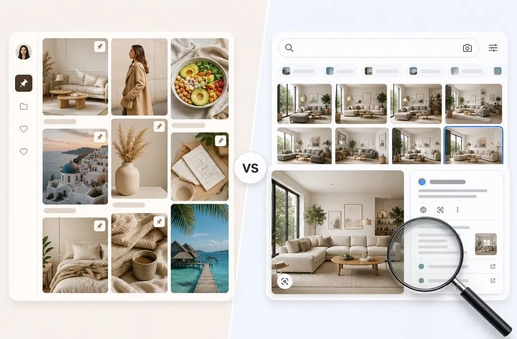 Pinterest vs Google Images comparison for finding ideas and visual inspiration